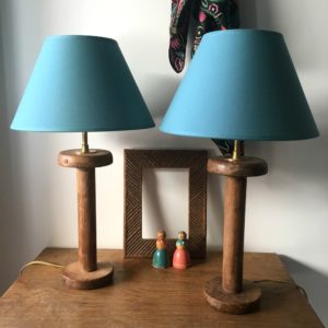 paire de lampes bobines abat jour turquoise