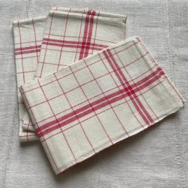 torchon carreaux rouges ancien lin